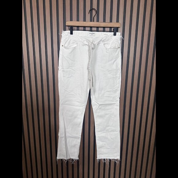 Frame Jeans 30 Womens White Le High Straight Denim Frayed Belted - Picture 1 of 9